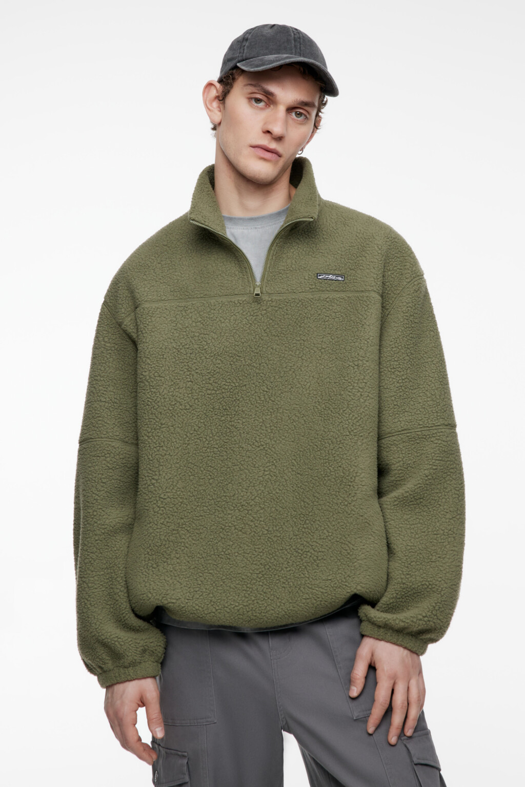 Толстовка флисовая с воротником-стойкой на молнии - цвет зеленый - 3