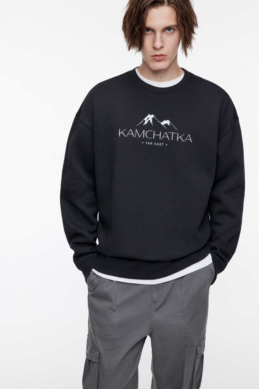 Свитшот oversize утепленный с принтом-надписью - цвет черный - 1