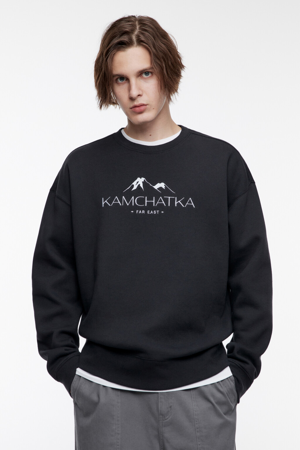 Свитшот oversize утепленный с принтом-надписью - цвет черный - 2