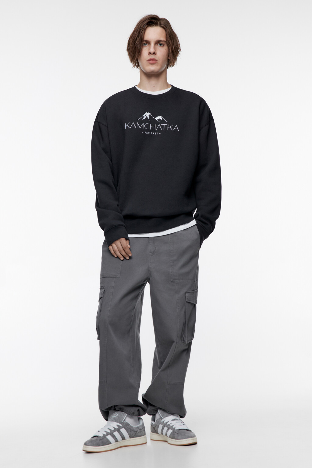 Свитшот oversize утепленный с принтом-надписью - цвет черный - 5