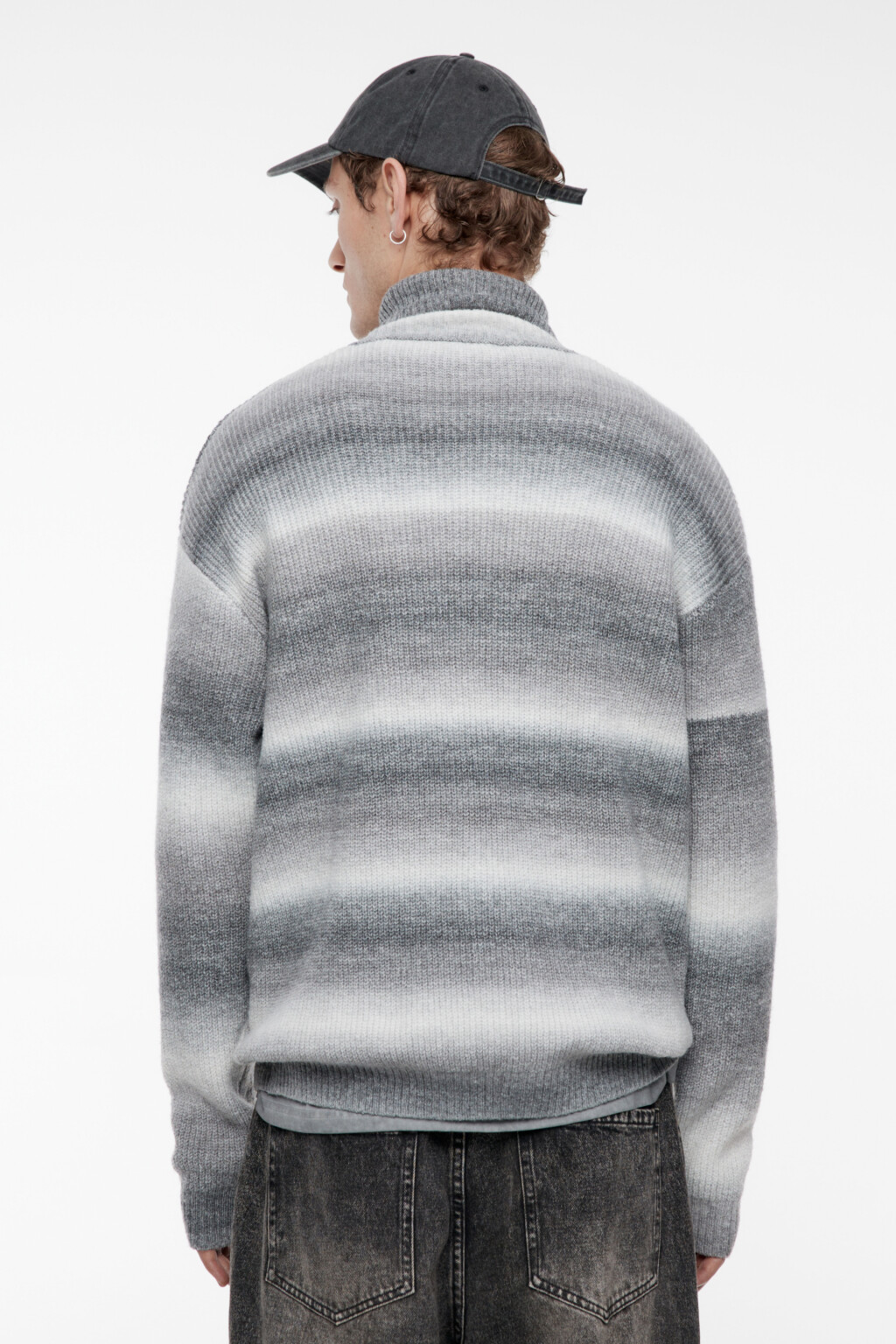 Свитер с горлом вязаный в полоску - цвет белый - 5