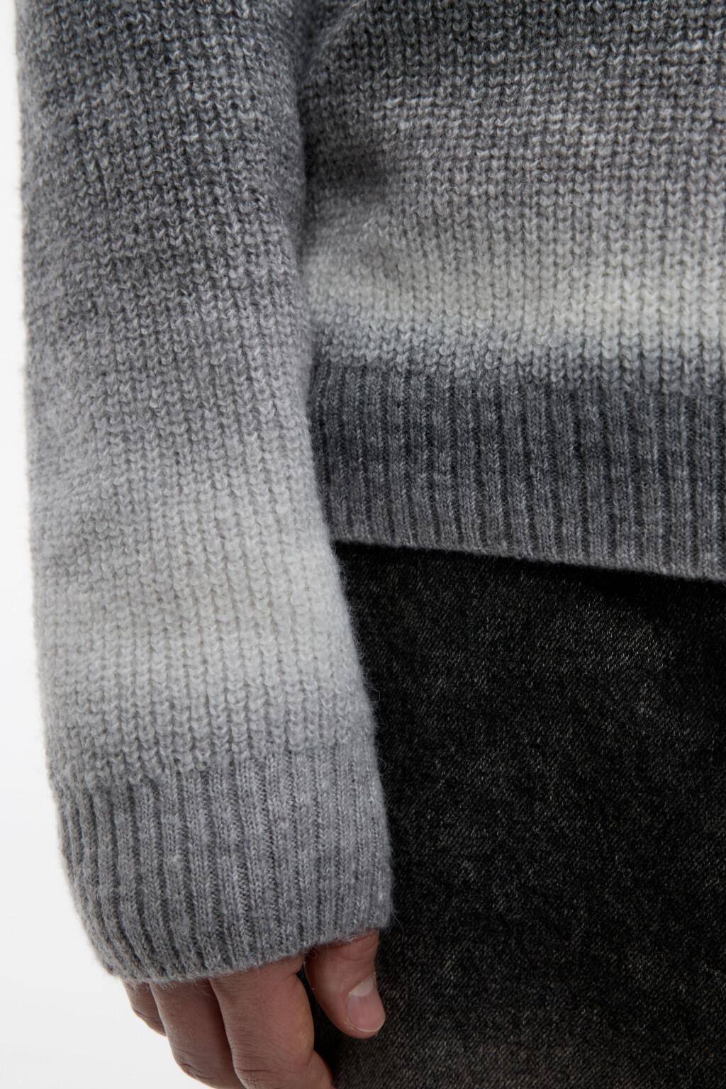 Свитер с горлом вязаный в полоску - цвет белый - 8