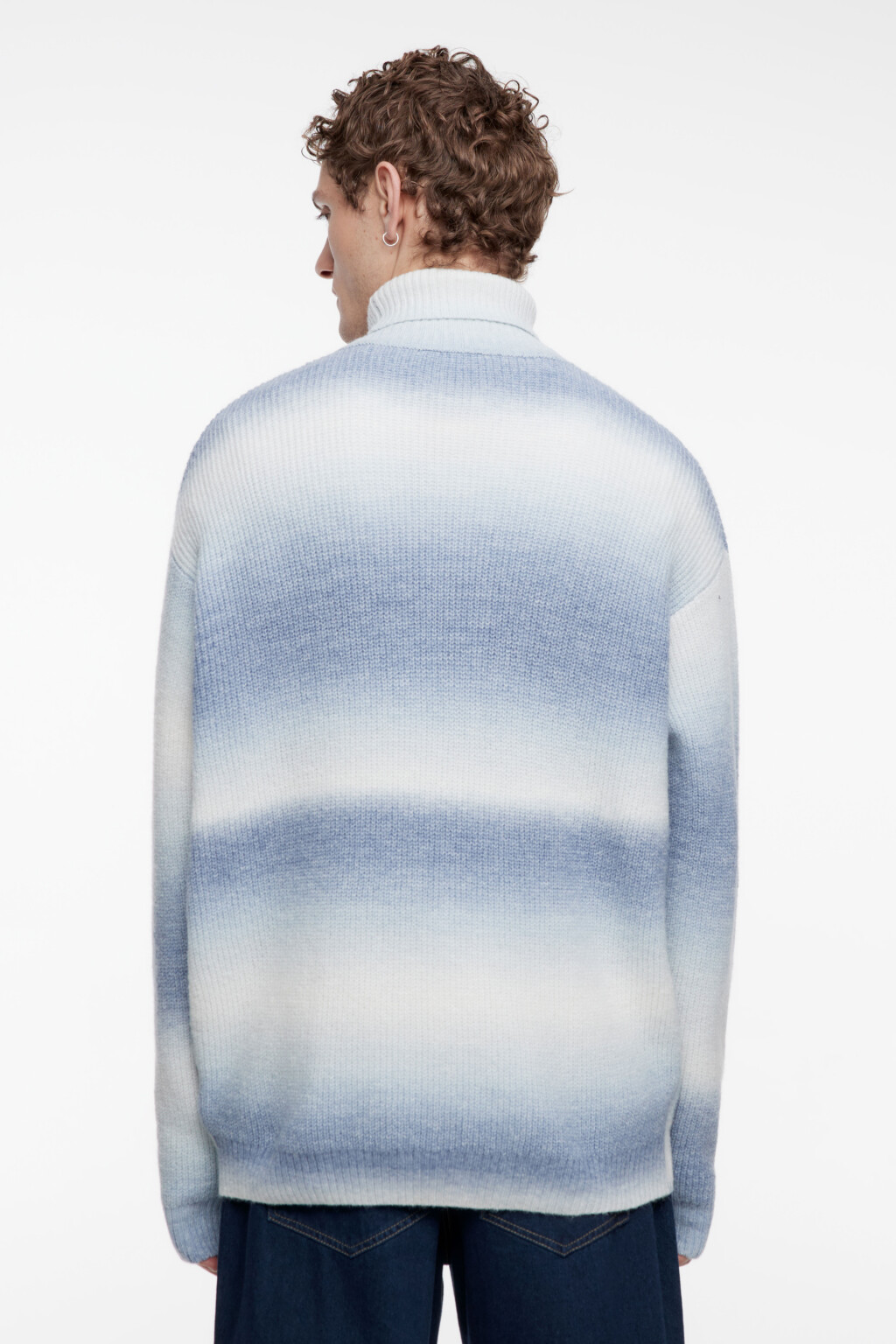 Свитер с горлом вязаный в полоску - цвет бежевый - 3