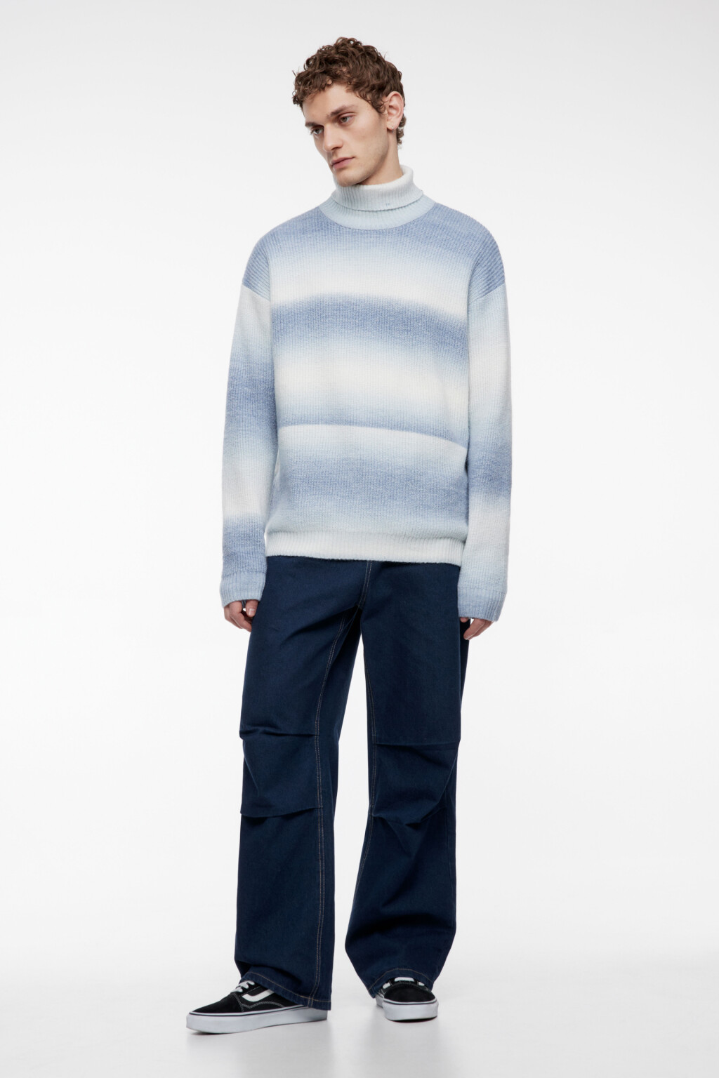 Свитер с горлом вязаный в полоску - цвет бежевый - 4