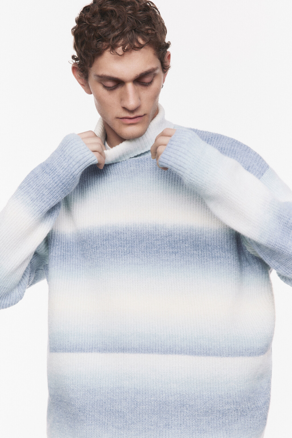 Свитер с горлом вязаный в полоску - цвет бежевый - 5