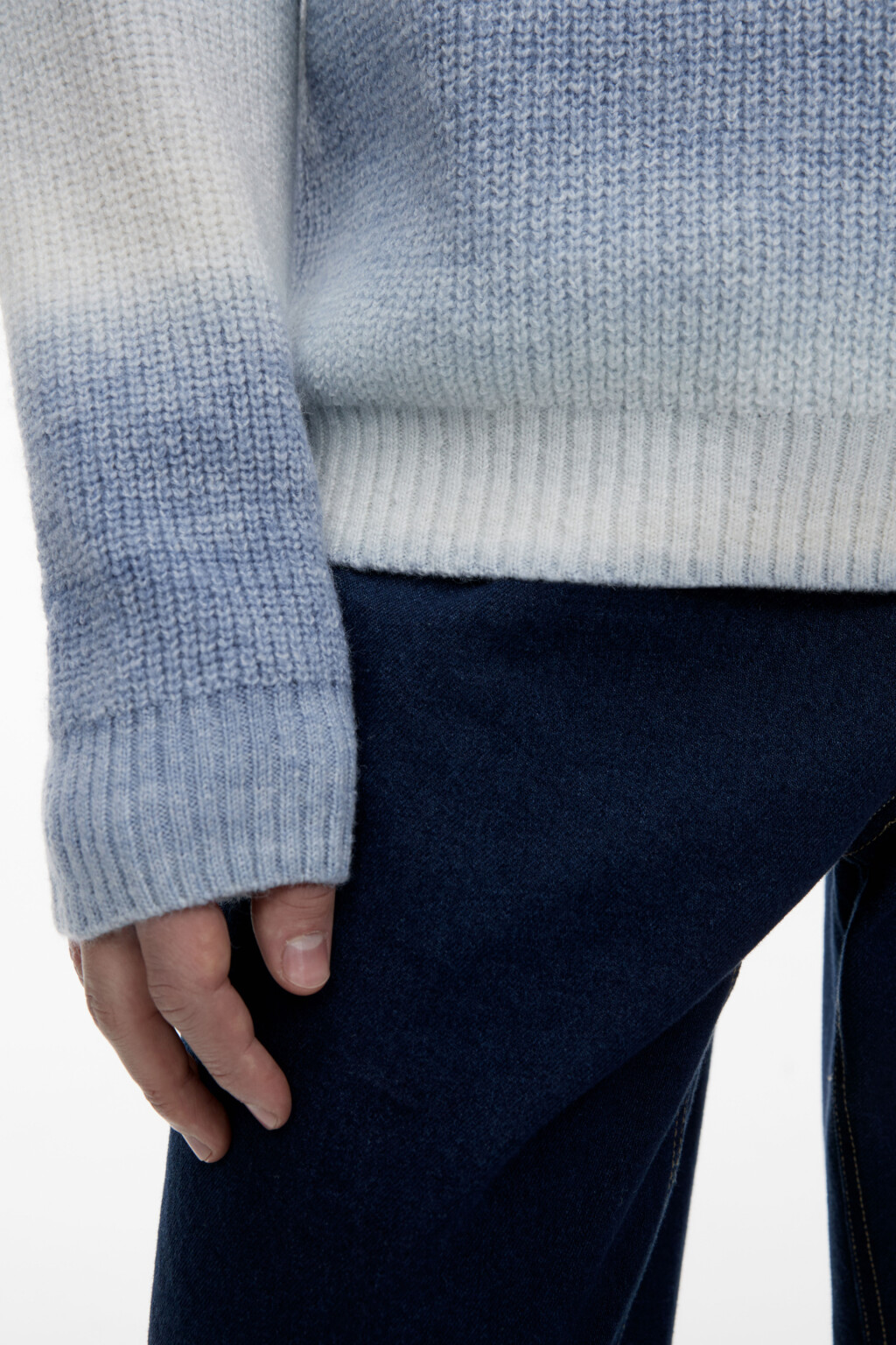 Свитер с горлом вязаный в полоску - цвет бежевый - 7