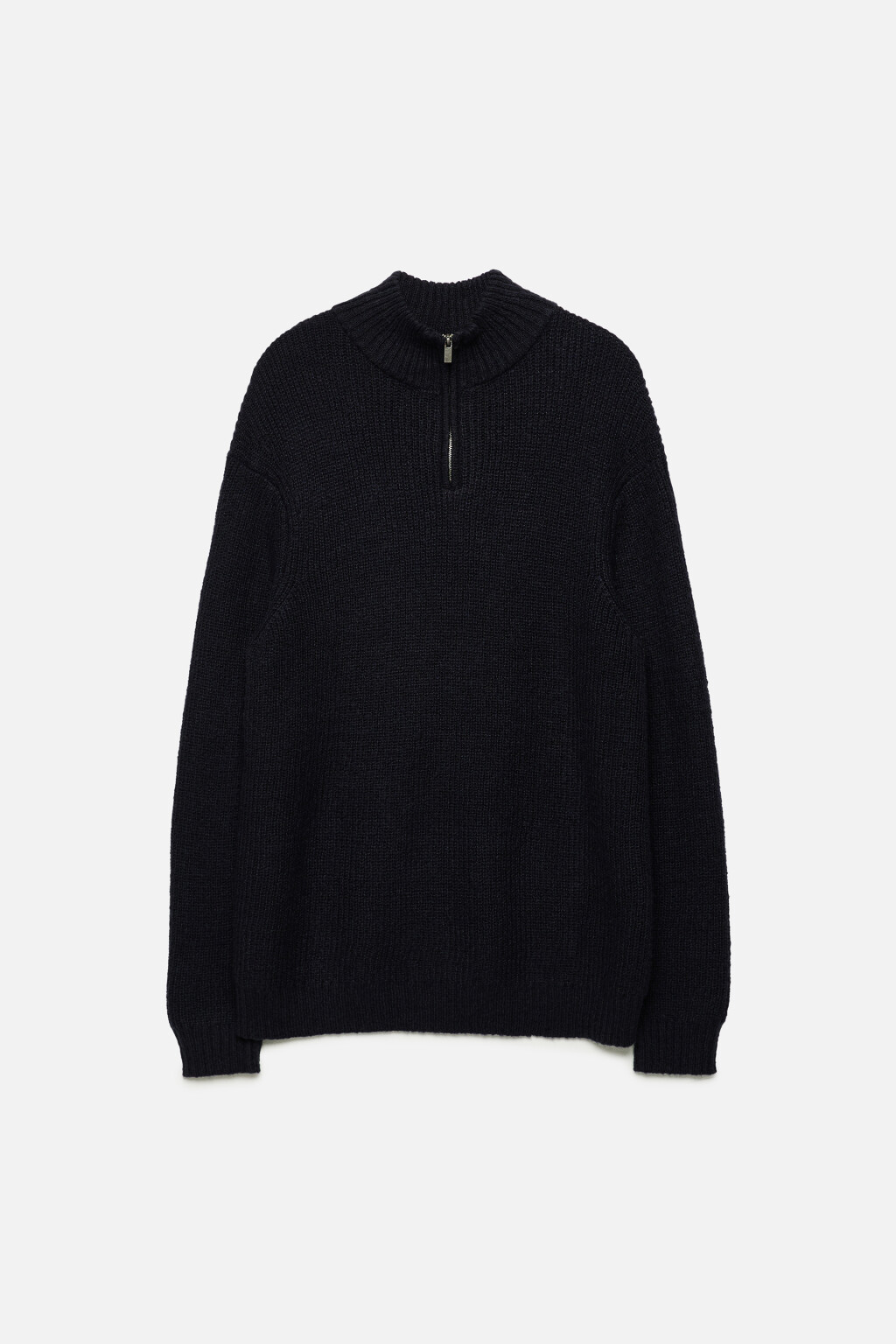 Свитер вязаный с воротником-стойкой на молнии - цвет синий - 1