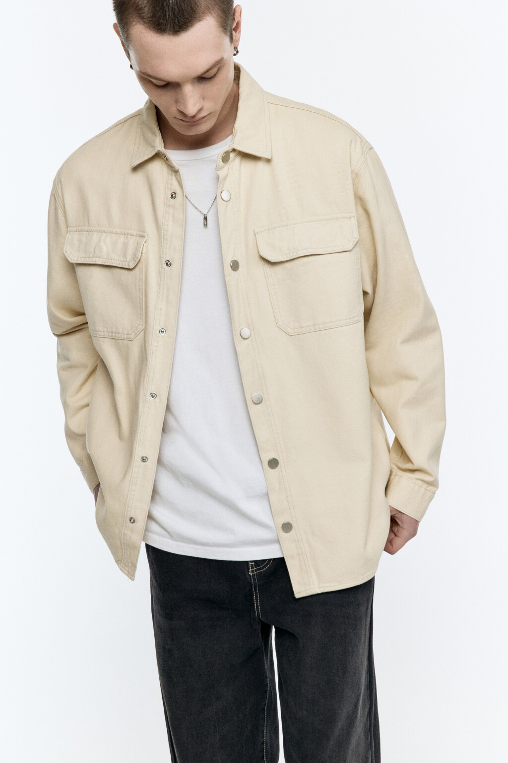 Рубашка джинсовая с нагрудными карманами - цвет бежевый - 1