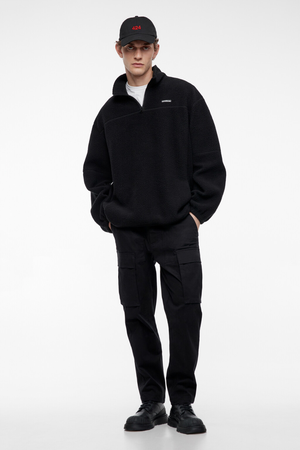 Брюки прямые хлопковые с карманами карго - цвет черный - 5