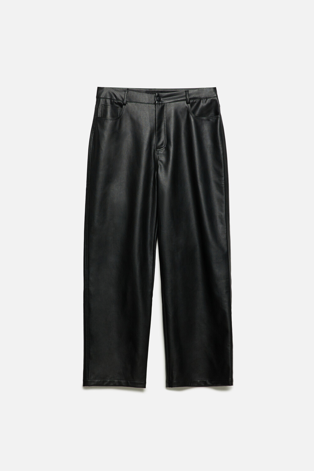 Брюки широкие из искусственной кожи с начесом - цвет черный - 9