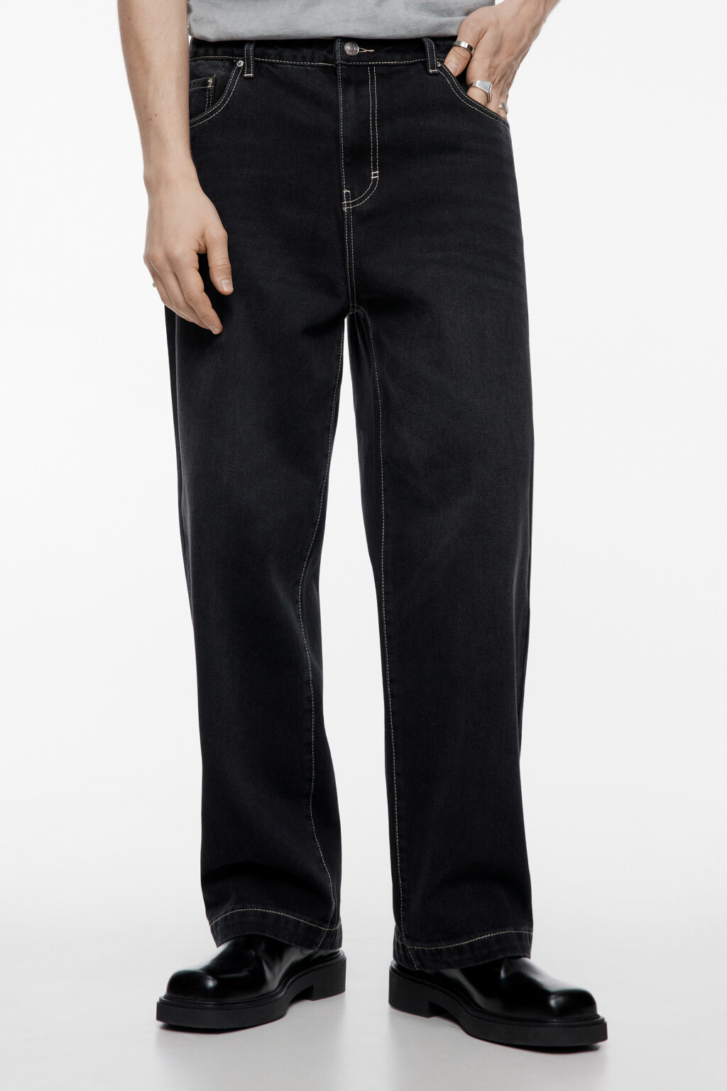 Джинсы wide широкие удлиненные со средней посадкой - цвет серый - 2