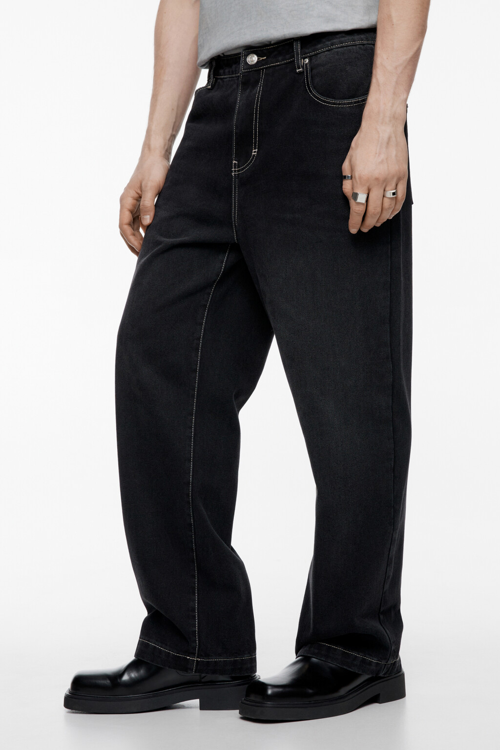 Джинсы wide широкие удлиненные со средней посадкой - цвет серый - 3