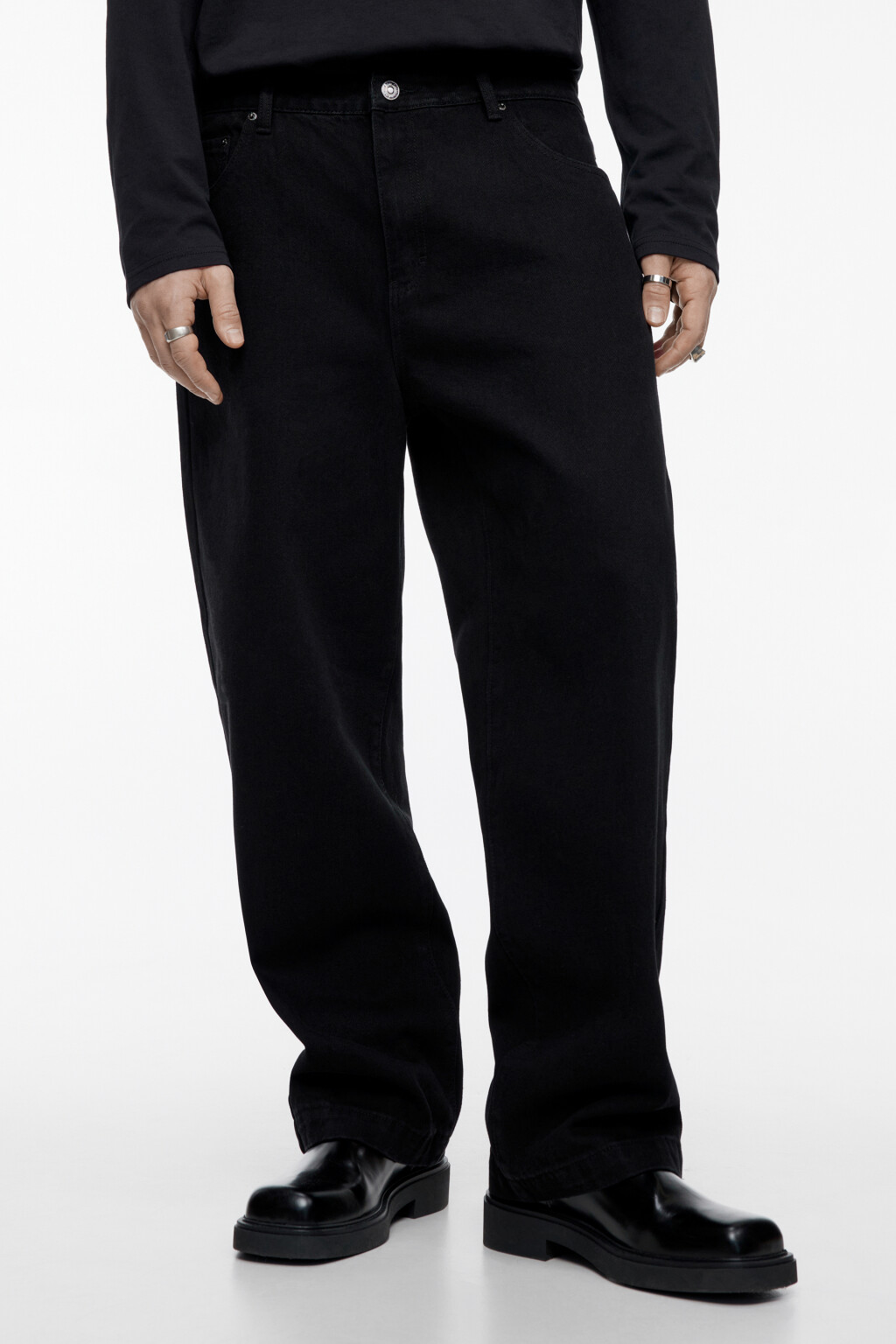 Джинсы wide широкие удлиненные со средней посадкой - цвет черный - 2