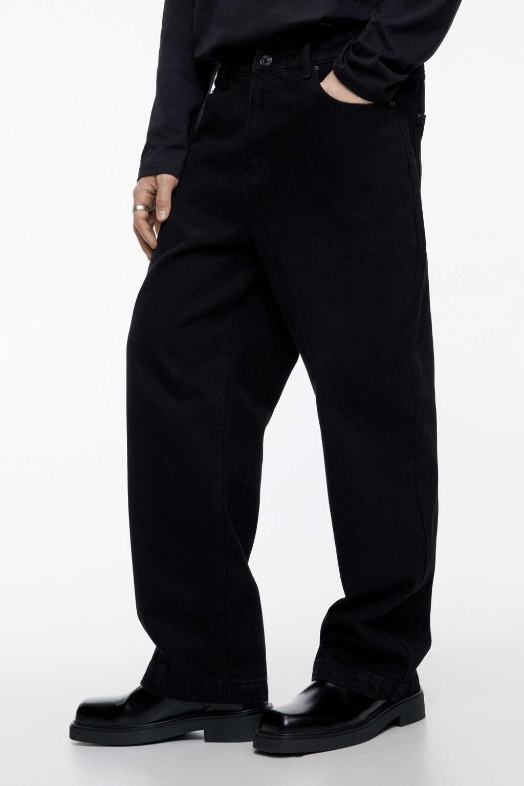 Джинсы wide широкие удлиненные со средней посадкой - цвет черный - 3
