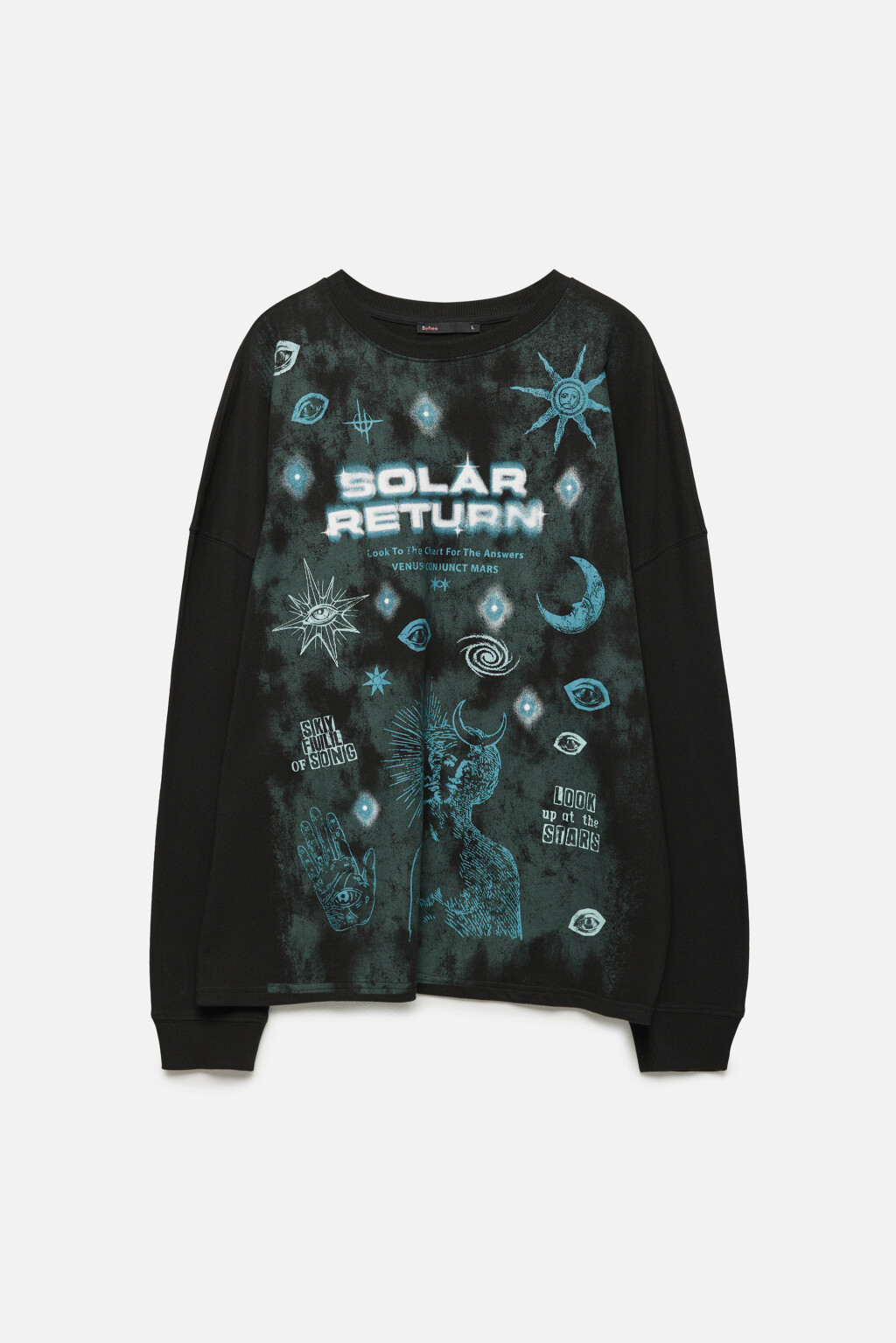 Лонгслив oversize хлопковый с космическим принтом - цвет черный - 8