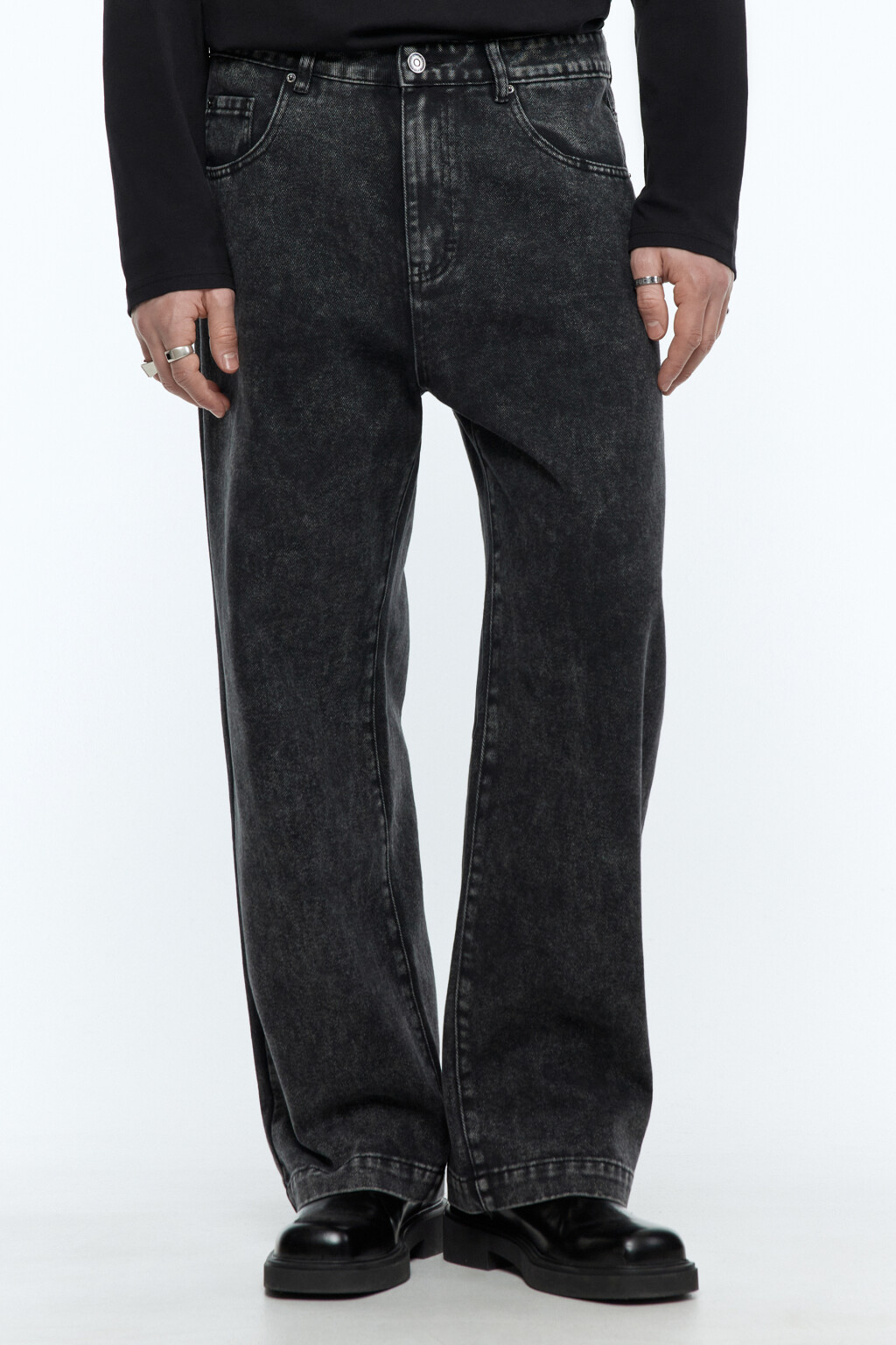 Джинсы wide широкие с вареным эффектом и разводами - цвет черный - 2