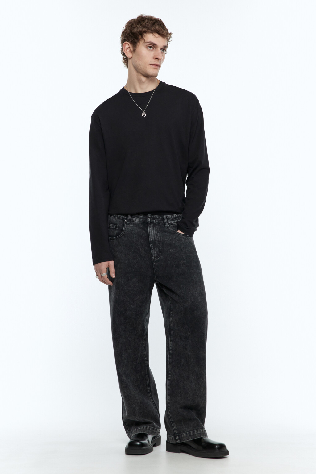 Джинсы wide широкие с вареным эффектом и разводами - цвет черный - 5