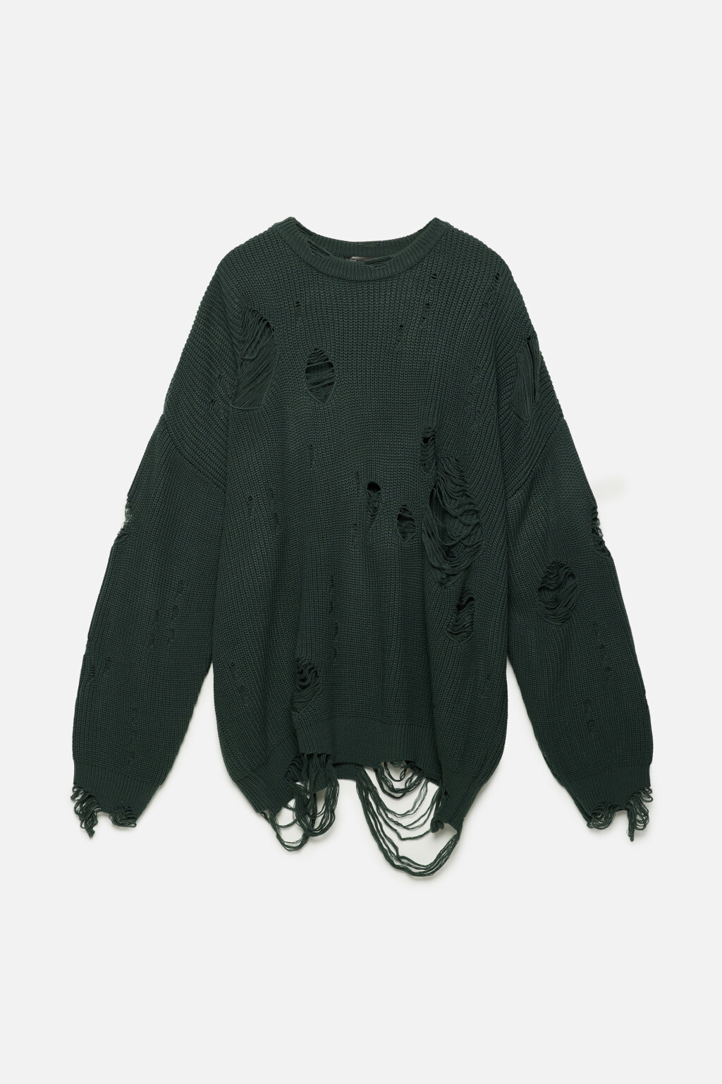 Свитер oversize вязаный рваный в стиле гранж - цвет зеленый - 8