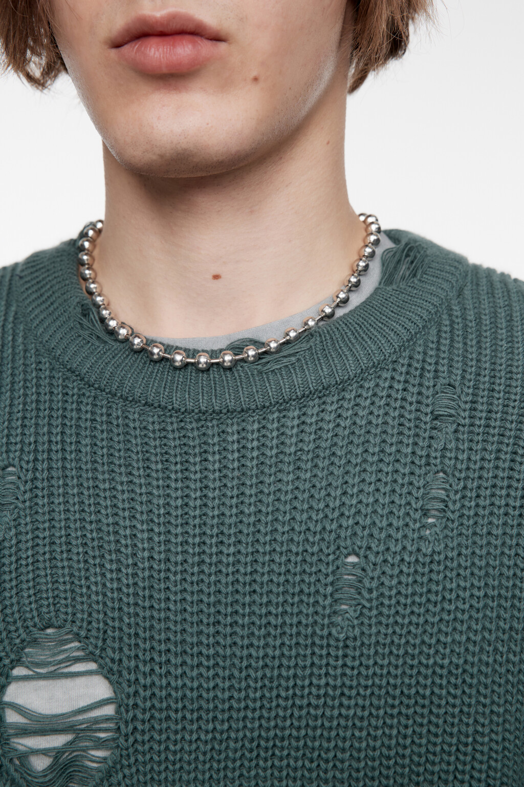 Свитер oversize вязаный рваный в стиле гранж - цвет зеленый - 7