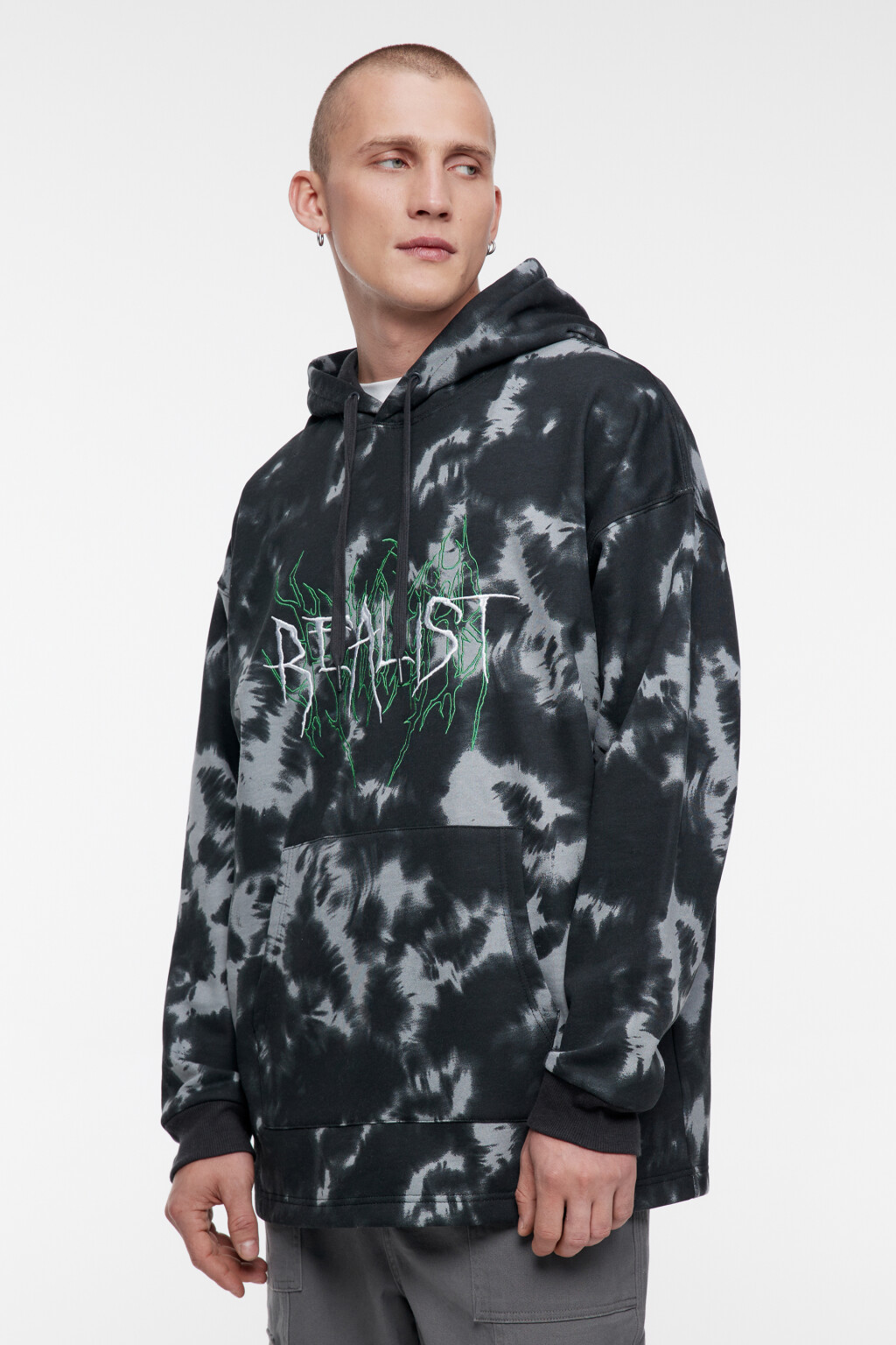 Худи oversize с вареным эффектом и принтом - цвет черный - 3