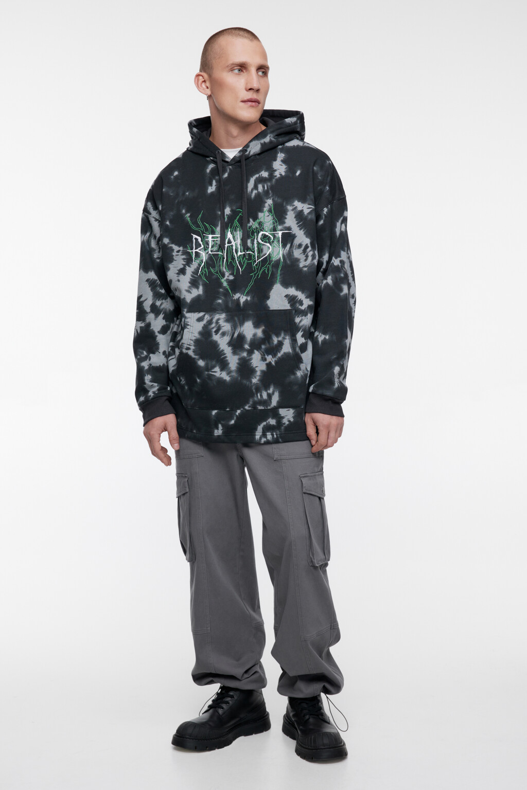 Худи oversize с вареным эффектом и принтом - цвет черный - 5