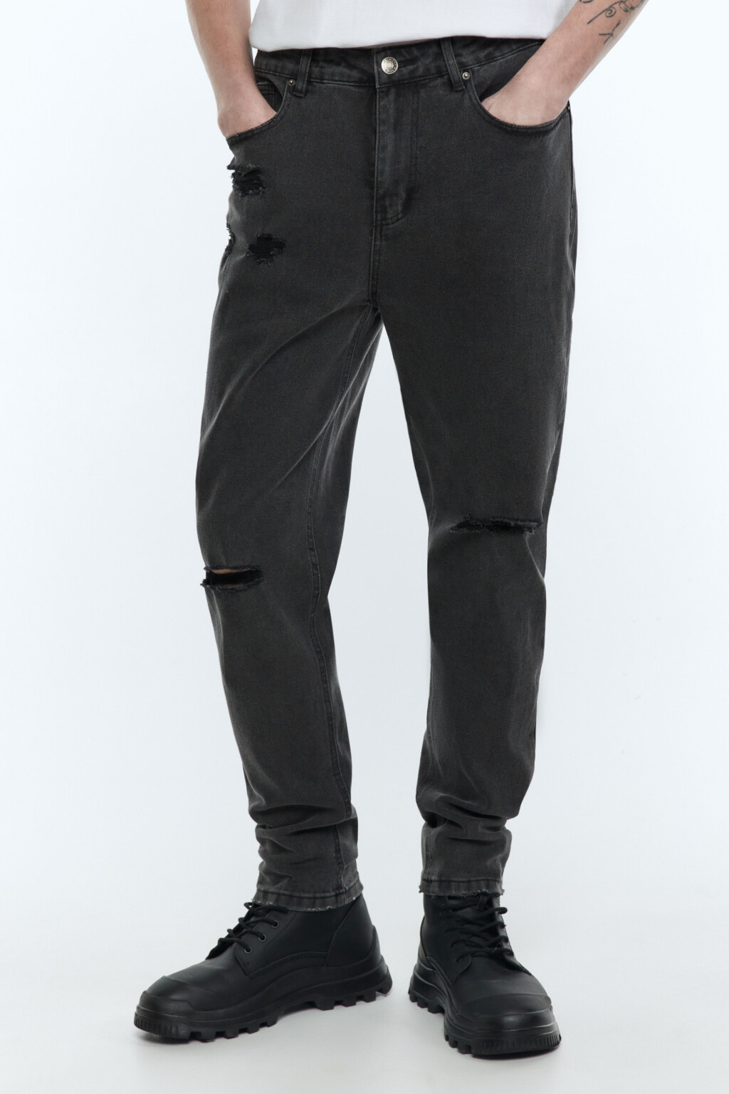 Джинсы скинни облегающие с рваными коленями - цвет серый - 1