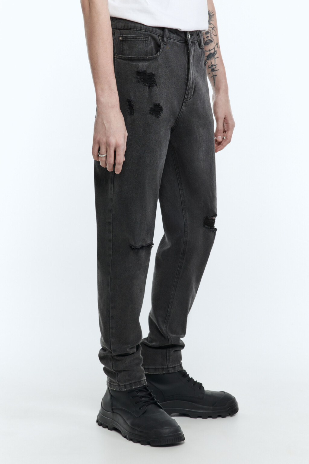 Джинсы скинни облегающие с рваными коленями - цвет серый - 2