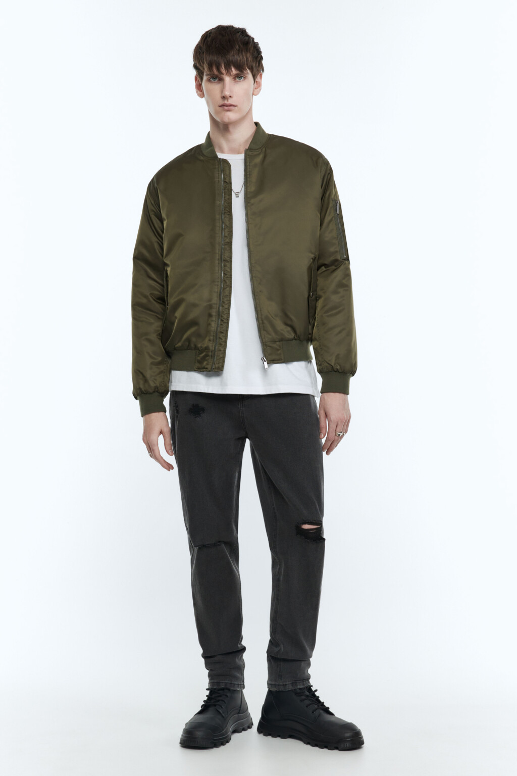 Джинсы скинни облегающие с рваными коленями - цвет серый - 5