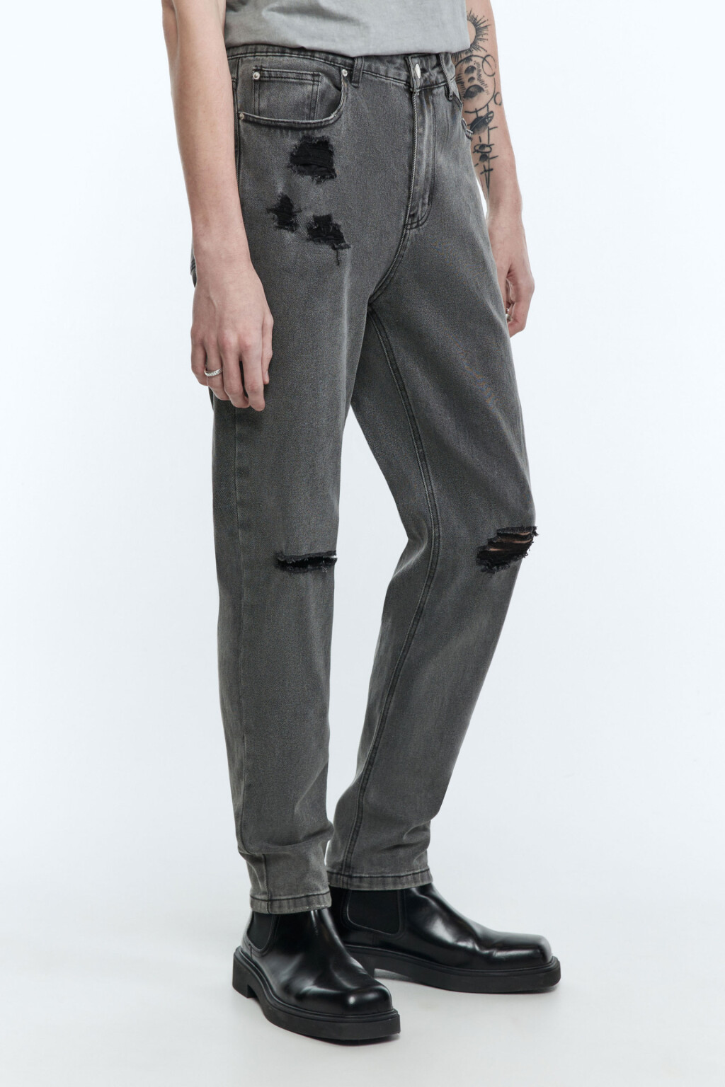 Джинсы скинни облегающие с рваными коленями - цвет серый - 3