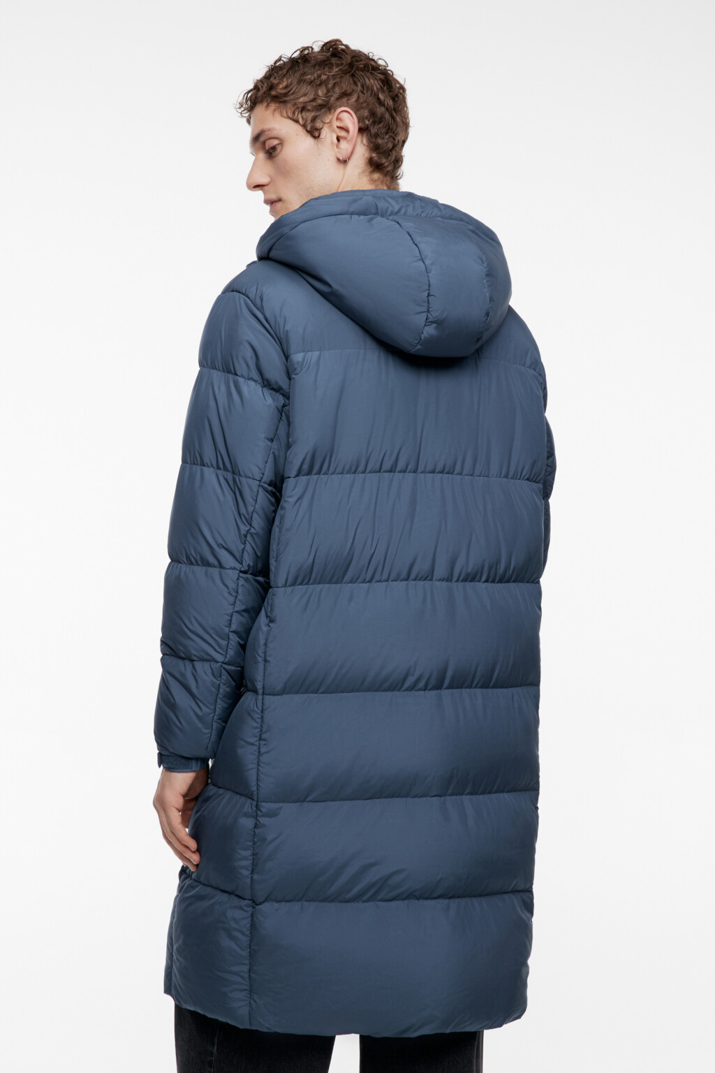 Пальто-пуховик длинное стеганое с капюшоном - цвет синий - 4