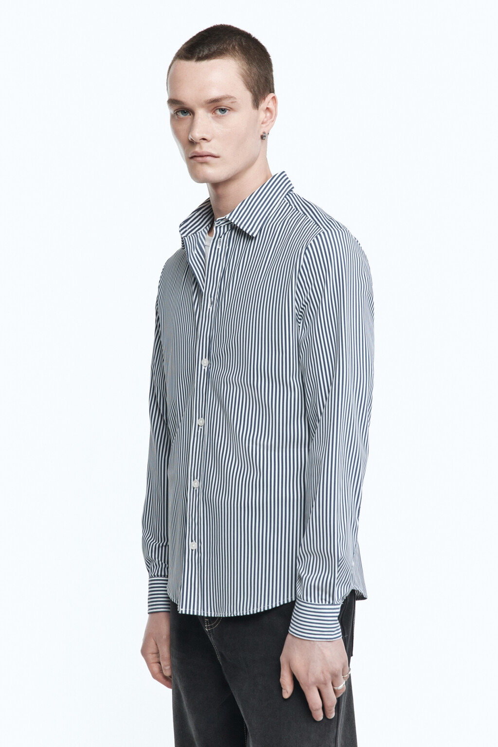 Рубашка классическая с принтом в полоску - цвет синий - 3