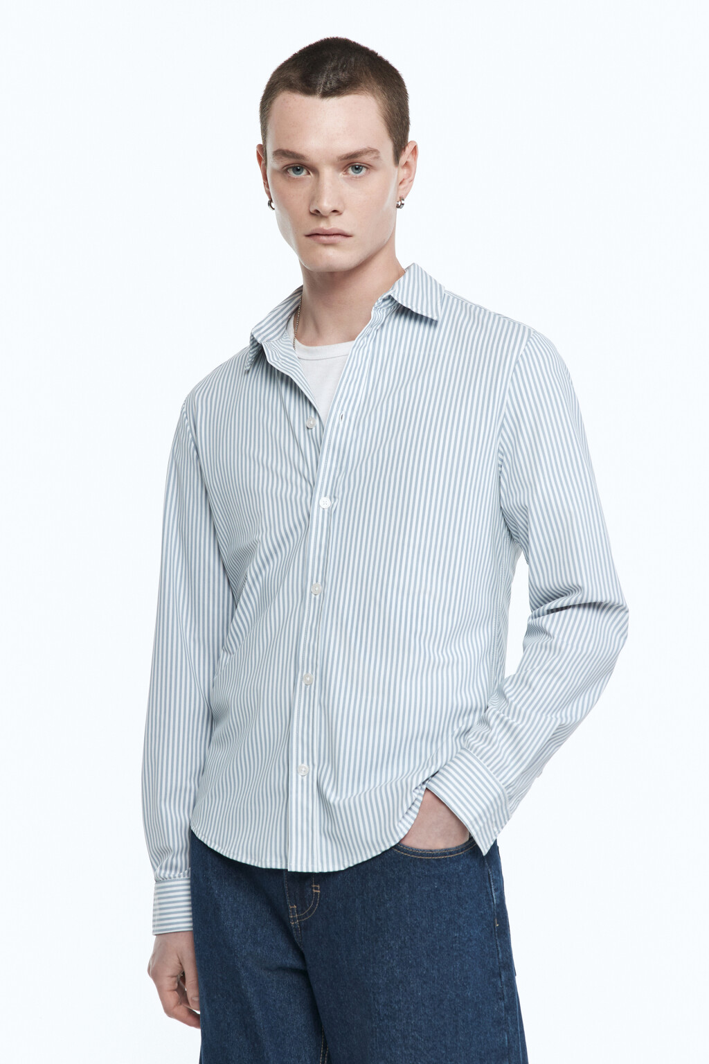 Рубашка классическая с принтом в полоску - цвет голубой - 2