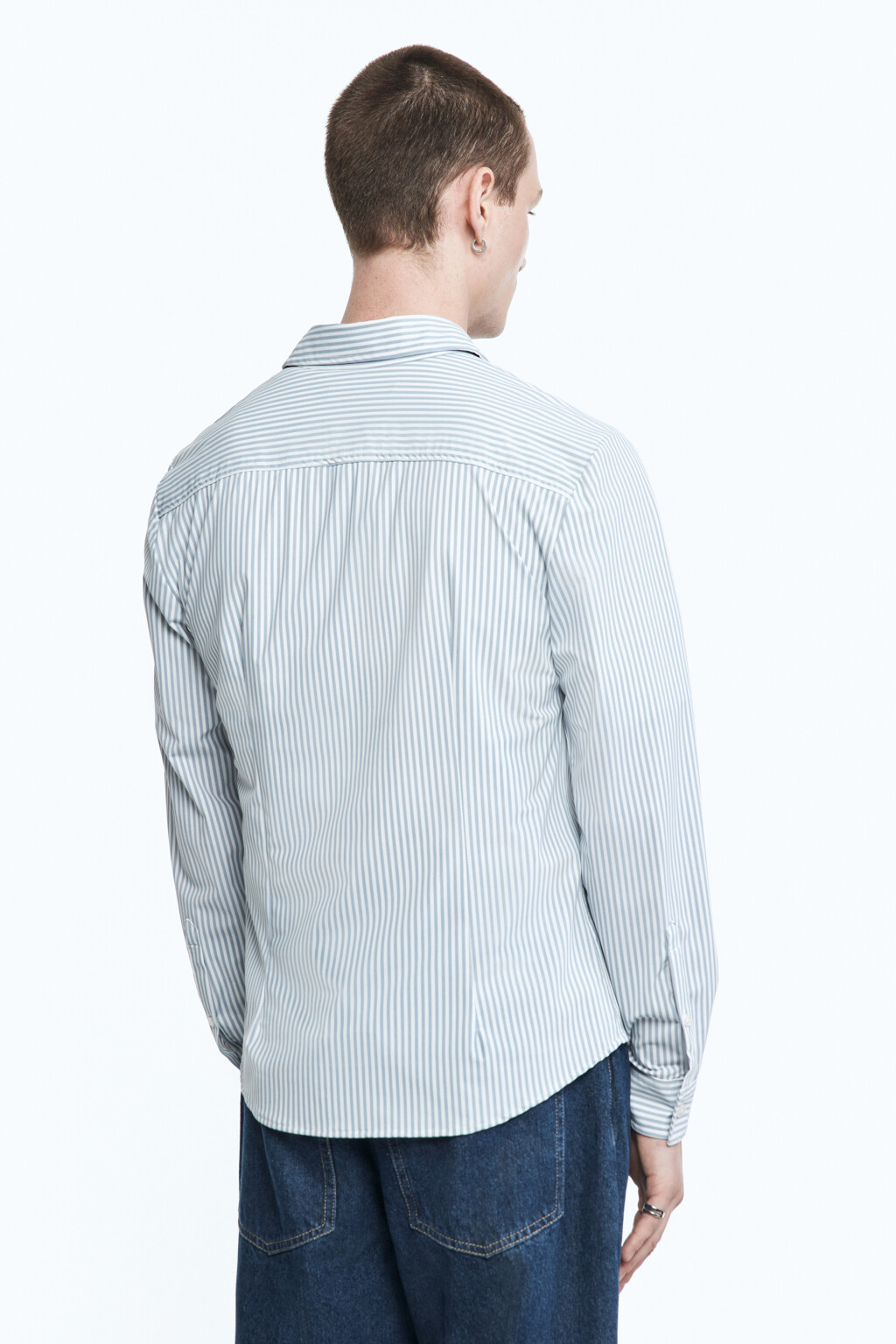 Рубашка классическая с принтом в полоску - цвет голубой - 4