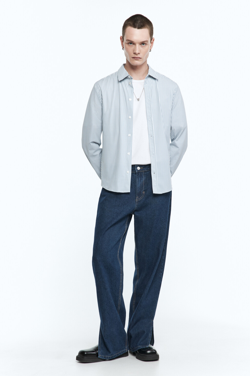 Рубашка классическая с принтом в полоску - цвет голубой - 5