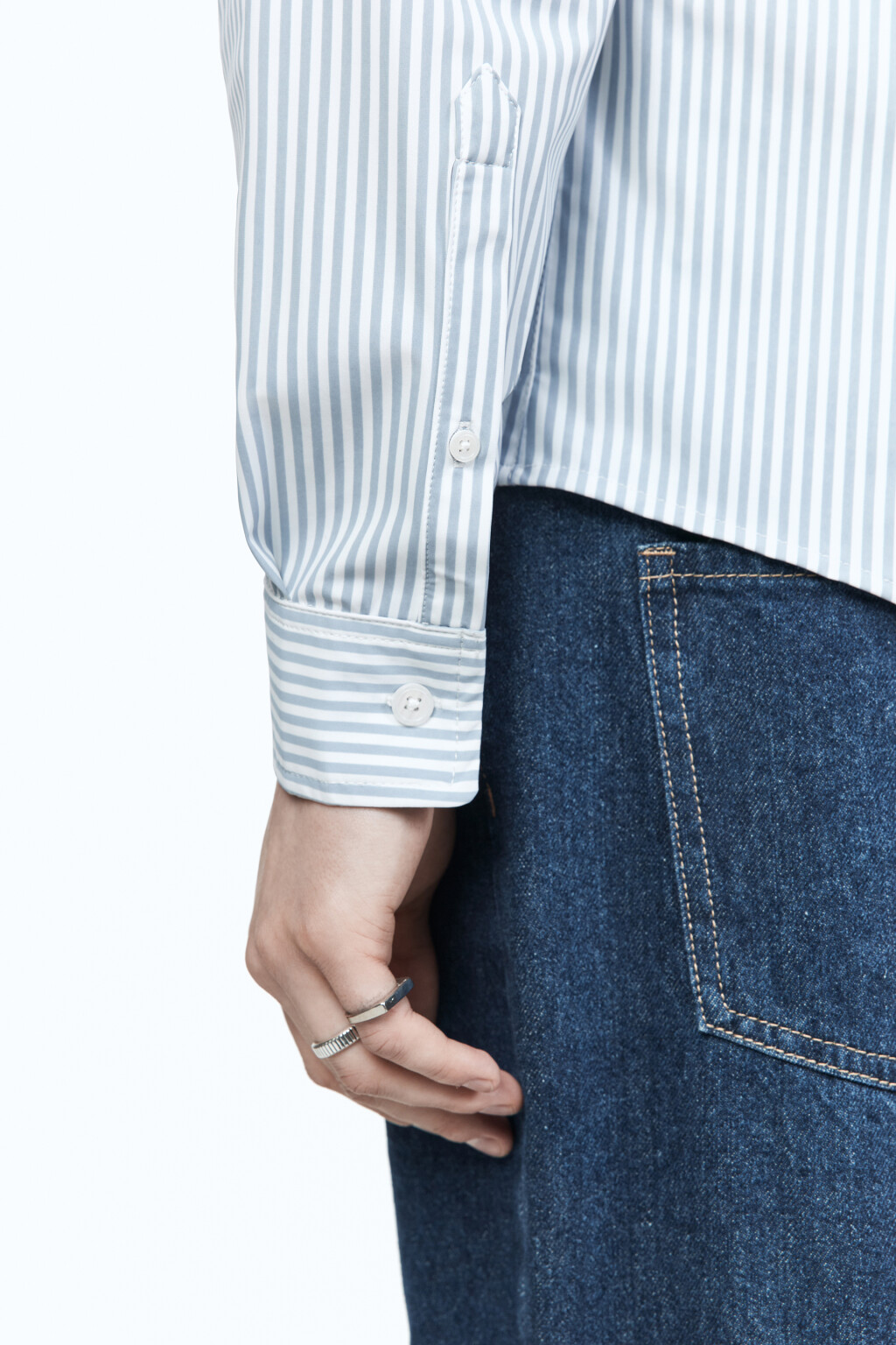 Рубашка классическая с принтом в полоску - цвет голубой - 7