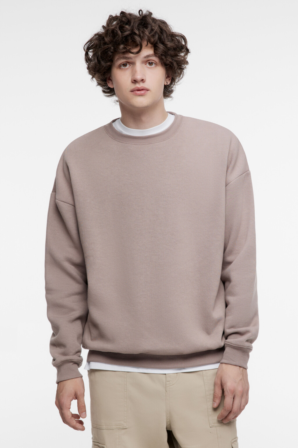 Свитшот oversize базовый утепленный с начесом - цвет бежевый - 1