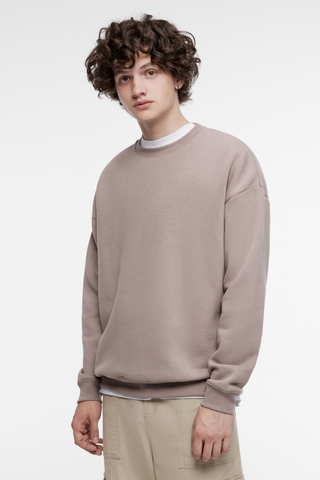 Свитшот oversize базовый утепленный с начесом - цвет бежевый - 2