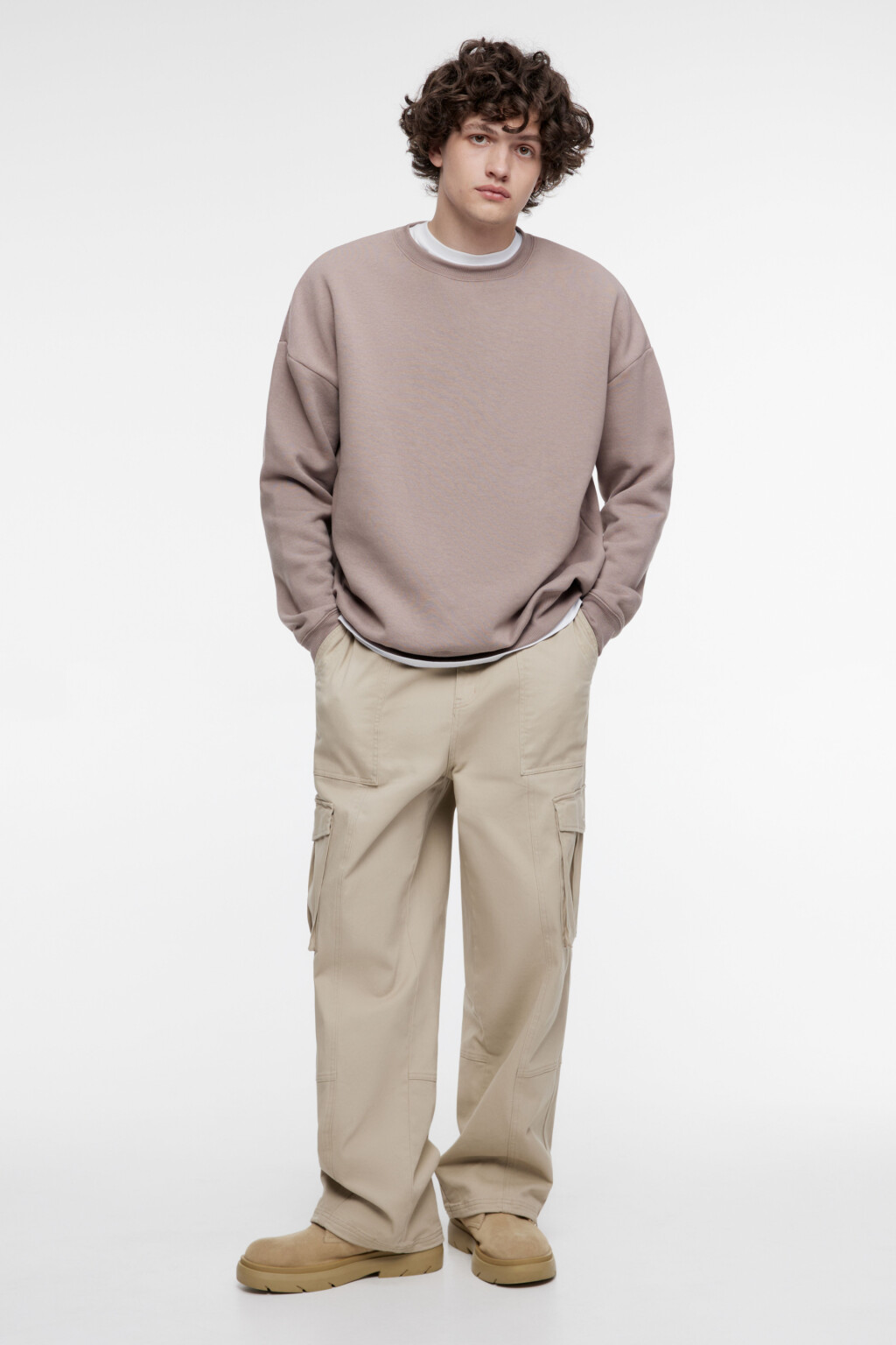 Свитшот oversize базовый утепленный с начесом - цвет бежевый - 4