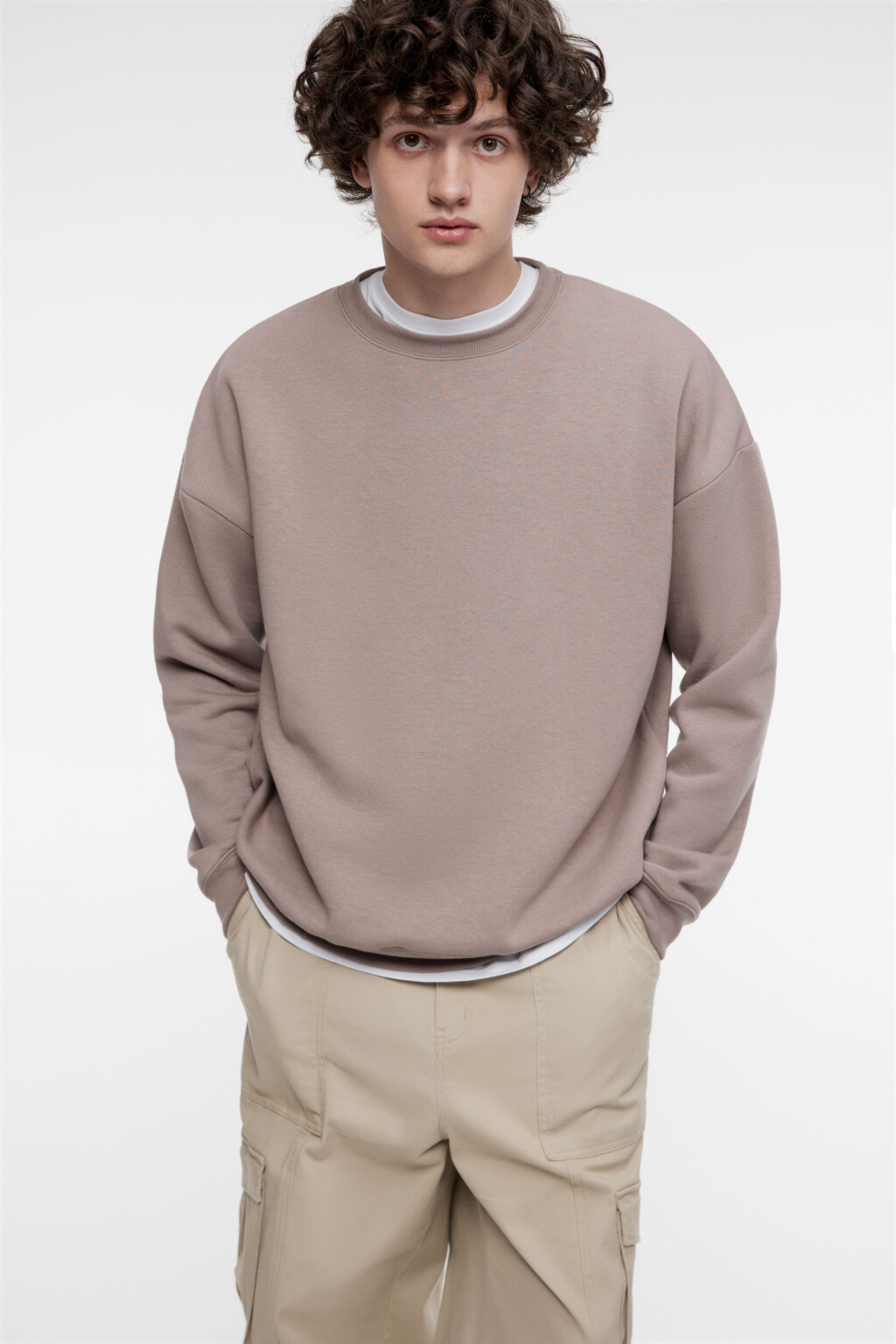 Свитшот oversize базовый утепленный с начесом - цвет бежевый - 5