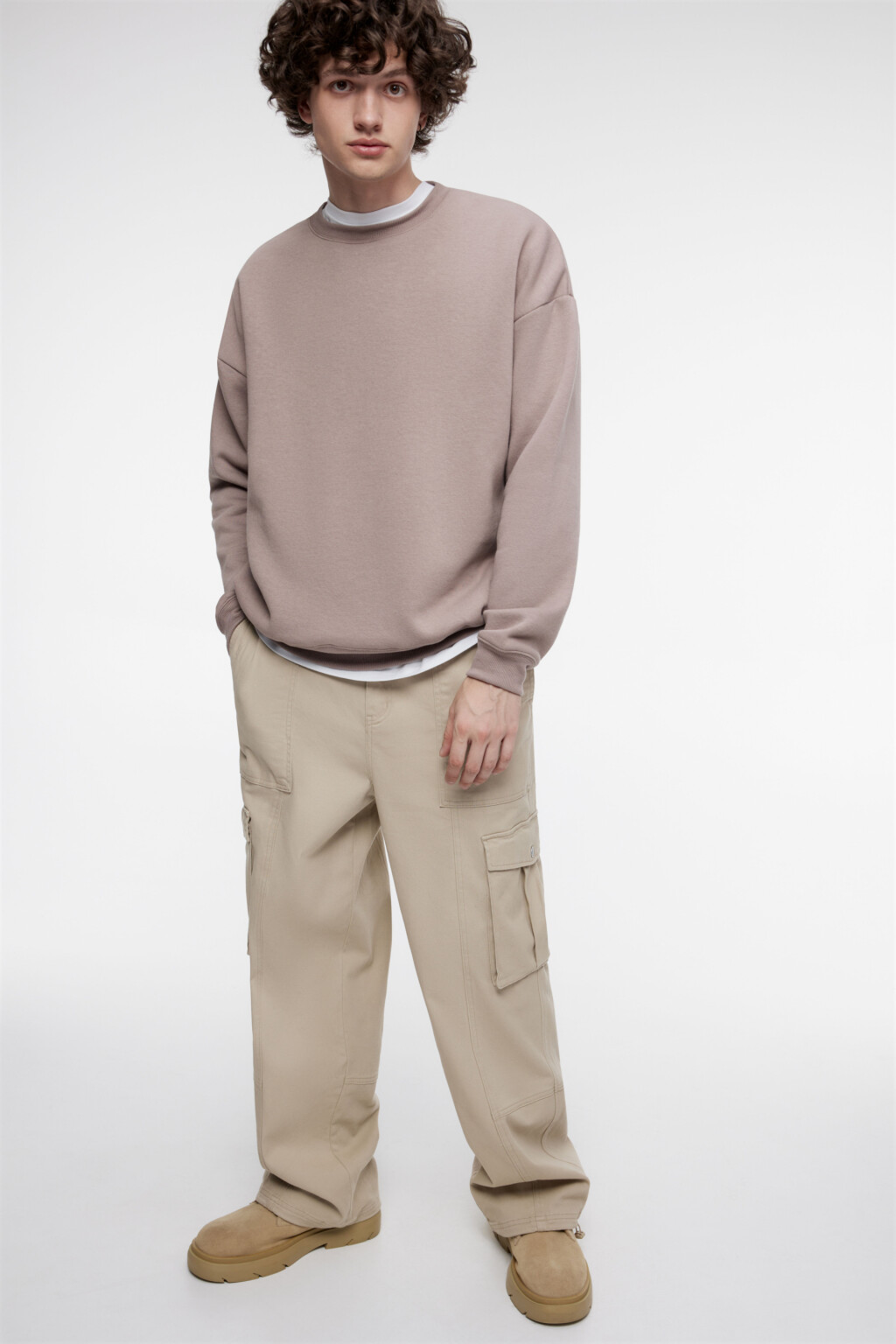 Свитшот oversize базовый утепленный с начесом - цвет бежевый - 6