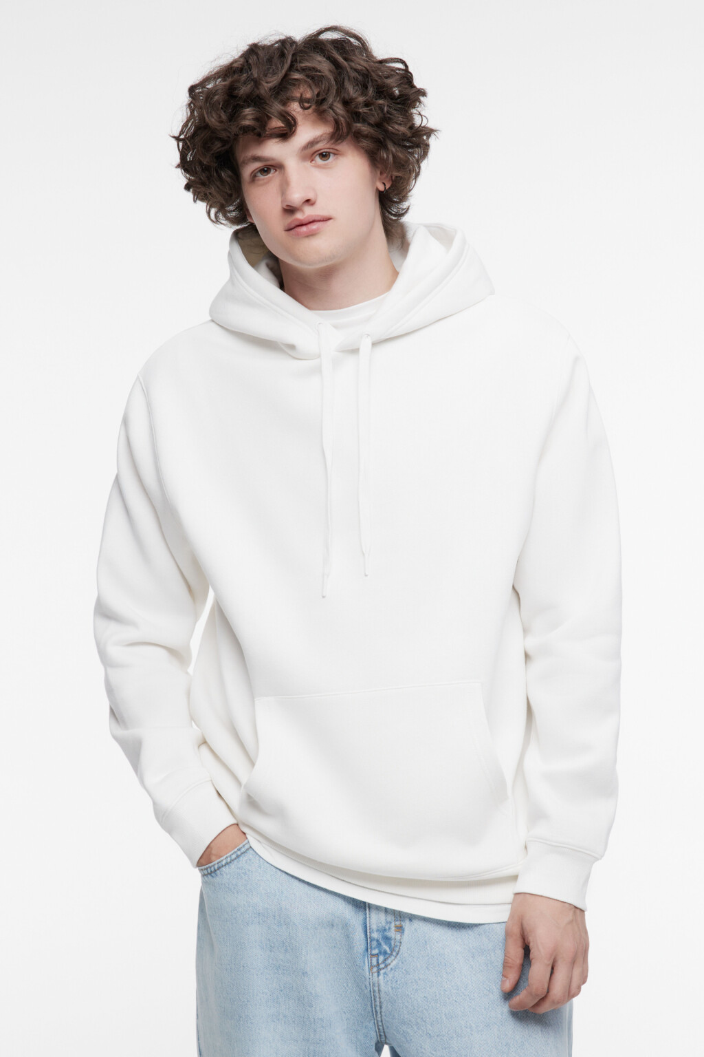 Худи oversize хлопковая с флисовым утеплением - цвет белый - 3