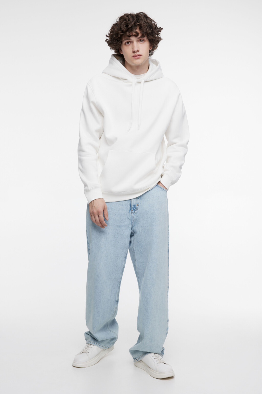 Худи oversize хлопковая с флисовым утеплением - цвет белый - 2