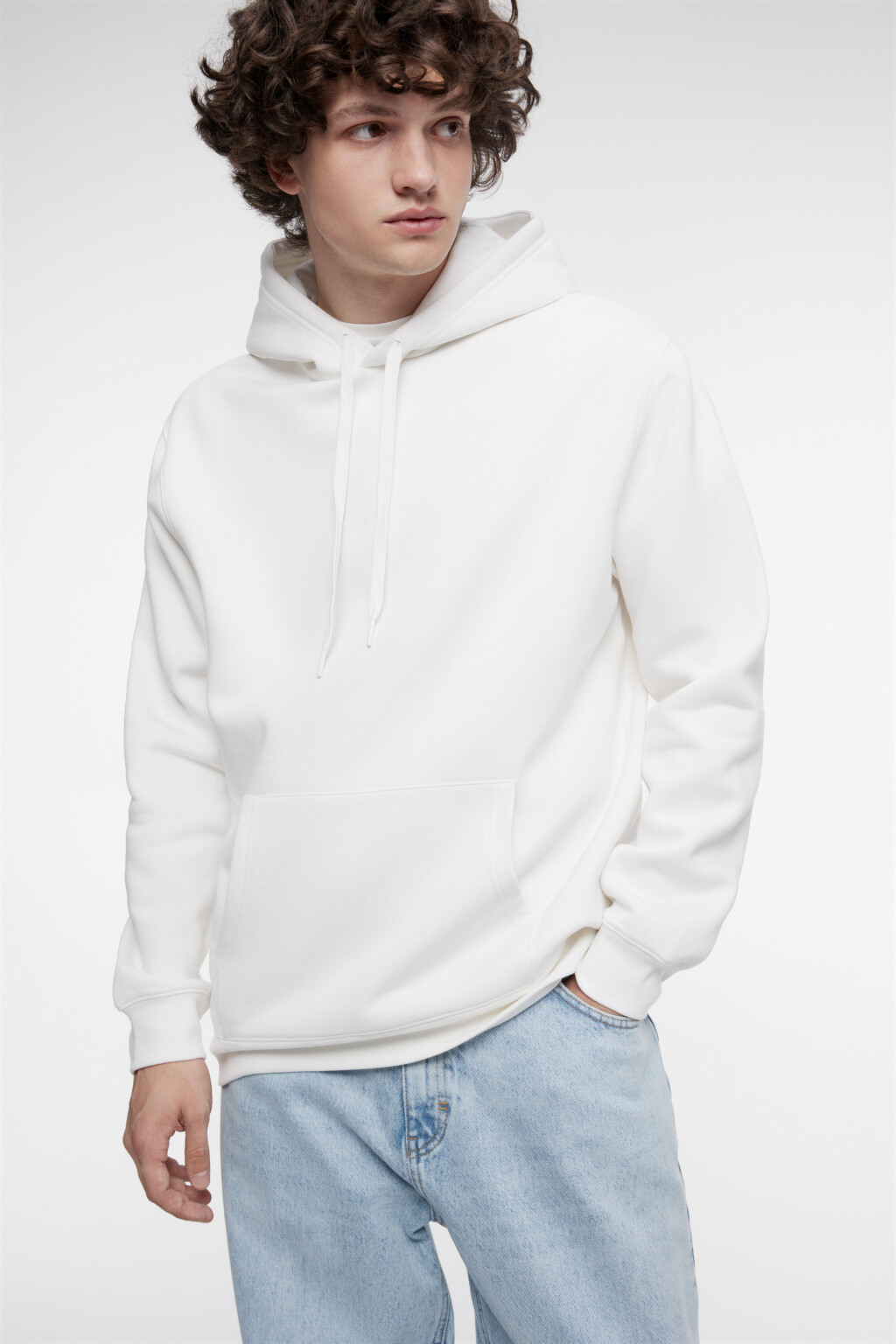 Худи oversize хлопковая с флисовым утеплением - цвет белый - 1