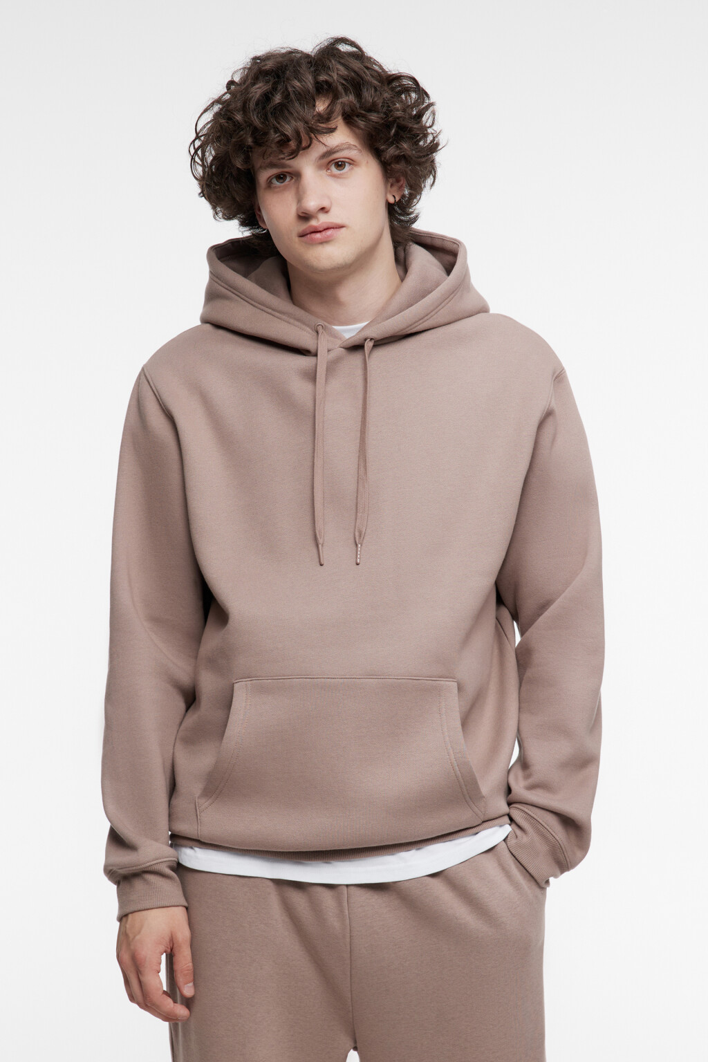 Худи oversize хлопковая с флисовым утеплением - цвет коричневый - 3