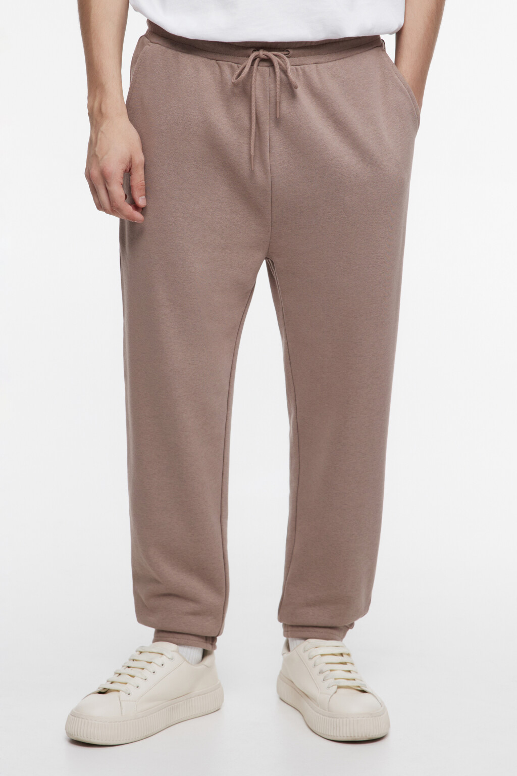 Брюки-джоггеры трикотажные с флисовым утеплением - цвет коричневый - 2