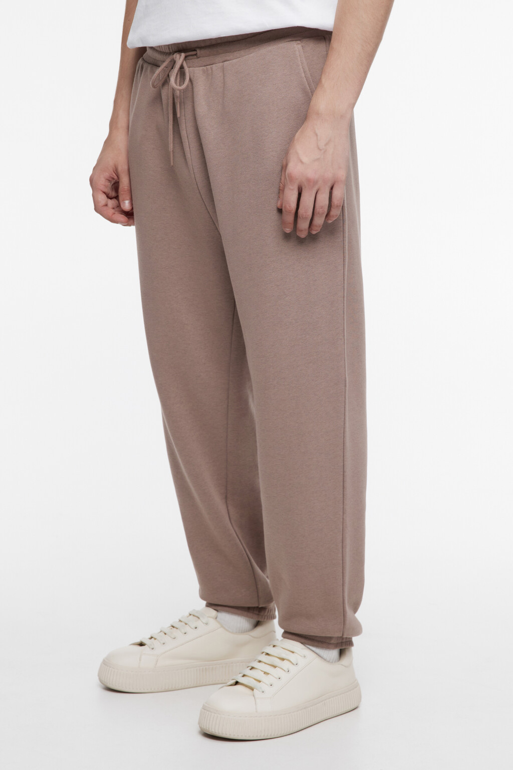 Брюки-джоггеры трикотажные с флисовым утеплением - цвет коричневый - 3