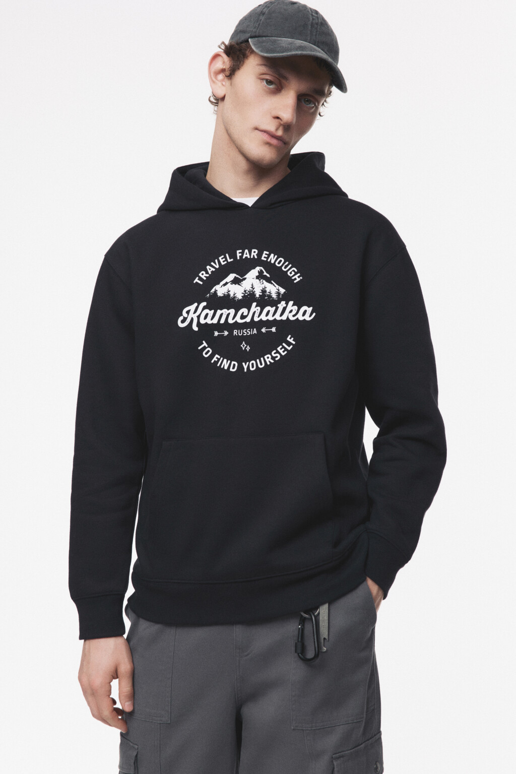 Худи oversize утепленная с принтом и надписью - цвет черный - 2