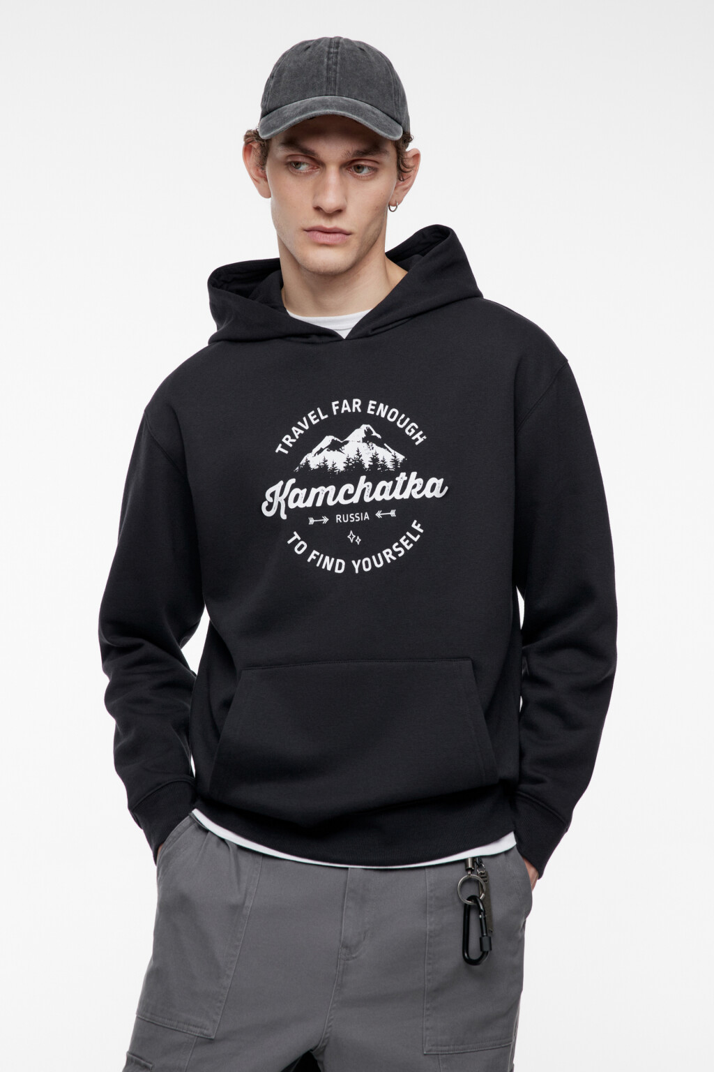 Худи oversize утепленная с принтом и надписью - цвет черный - 3