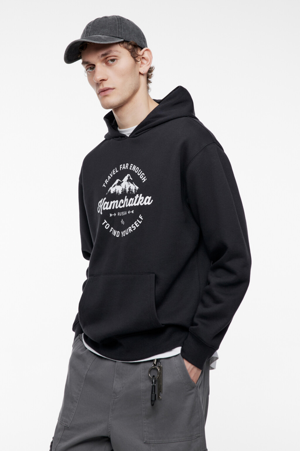 Худи oversize утепленная с принтом и надписью - цвет черный - 4