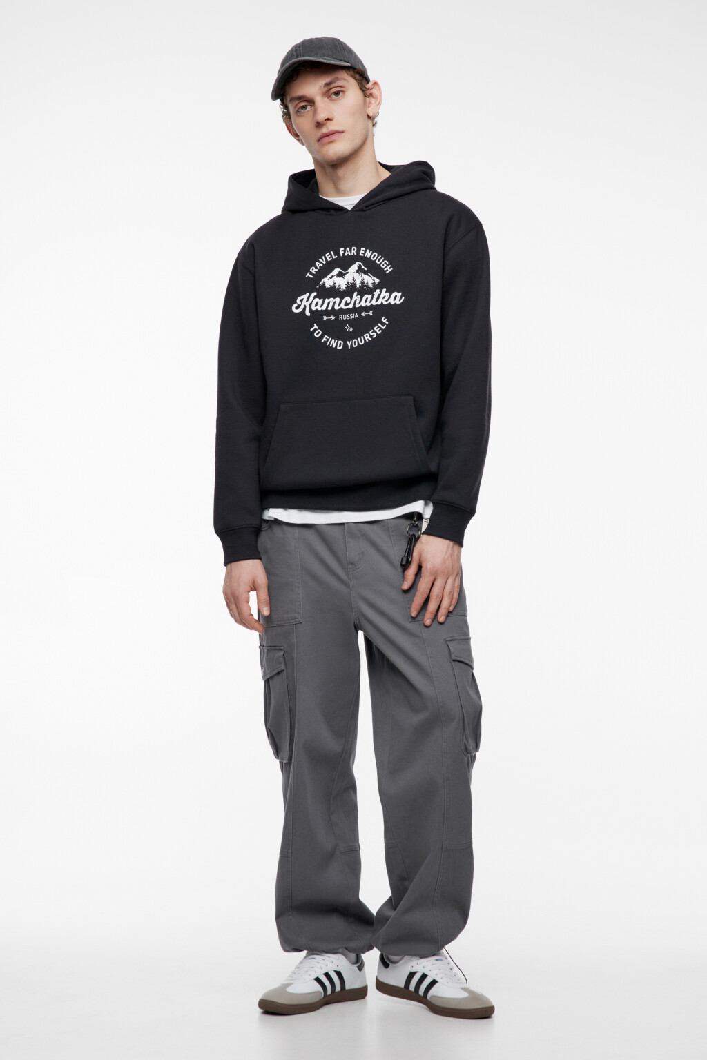 Худи oversize утепленная с принтом и надписью - цвет черный - 1